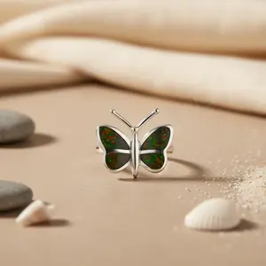 Bague en argent 925 avec opale papillon pour femmes, tendance vintage, éternité, incrustation en acier inoxydable avec placage rhodium, bijoux cadeau - Product Image 2