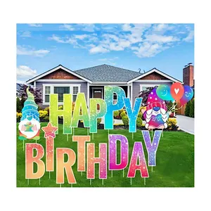 Customize Ultraviolet-proof And Waterproof Outdoor Birthday Party Corrugated Plastic Yard Lawn Sign Board With H-stakes