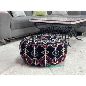 Puf de Cuero Marroquí Hecho a Mano, Otomana Tradicional Artesanal, Decoración del Hogar, Asiento Boho para Sala de Estar - Product Image 1