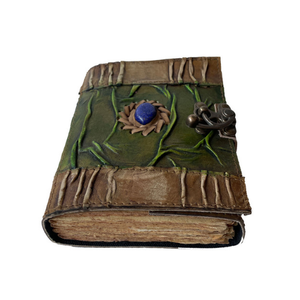 Hocus Pocus สมุดหนังลายนูนสีเขียวพร้อมหินตาสีฟ้าทำด้วยมือของแท้หนังสือตัวสะกดเงาไดอารี่โบราณของขวัญ - Product Image 2