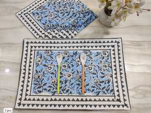 Manteles individuales hechos a mano con diseño Floral de algodón 100% Jaipur, manteles de mesa de comedor con estampado de bloque de mano de diseño indio étnico tradicional - Product Image 2