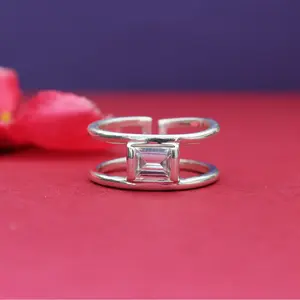 Bague ajustable en argent 925 avec zircone cubique, finition polie, incrustation plaquée or rose et or, tendance pour femmes - Product Image 4