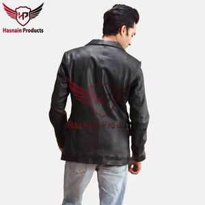 Men's Premium Black <b>Leather</b> Coat Windproof Designer Trench Handcrafted New Fashion <b>Blazer</b> <b>Jacket</b> Customizable Casual Style - Product Image 4