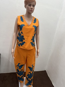 Top corto con bordado floral para mujer y culottes de pierna ancha de cintura alta conjunto informal de dos piezas con bolsillos delanteros - Product Image 6