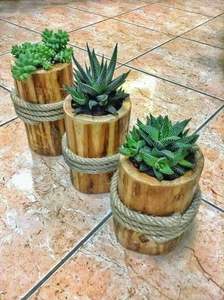 Artisanat pot de fleurs en bois souhaitant bien jardinière arrière-cour décor de jardin créatif jardinières en bois écorce pots de fleurs jardin - Product Image 6