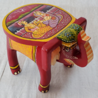 Taburete de elefante de madera hecho a mano con mesa de decoración multiusos tradicional para el hogar, regalo único, consola con incrustaciones de hueso hechas a mano
