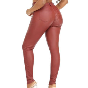 Pantalones de cuero de diseño personalizado de alta calidad para mujer Pantalones de cuero de invierno de alta calidad para mujer con estilo frontal plano Nuevo diseño - Product Image 2