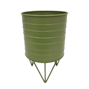 Maceta redonda de aspecto de tendencia con soporte fijo Color verde Estilo moderno Maceta de metal Hecho a mano Personalizado a granel - Product Image 1