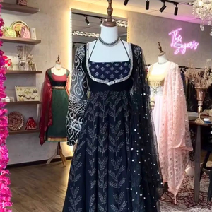 Vestido Largo de Georgette Sintética de Primera Calidad, Prendas Tradicionales Indias, Estampado Digital con Lentejuelas, Inspirado en Bollywood, Superventas - Product Image 1