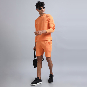 Conjunto corto de cuello redondo para hombre de alta calidad ropa deportiva con logotipo personalizado con serigrafía conjunto corto de Sudadera de punto - Product Image 2