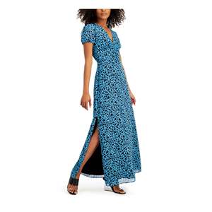 Abito da sera elegante Bar III Flutter Heart Blue M, taglie forti, con stampa a cuore, vita impero, traspirante, con drappeggio in vita, lunghezza al pavimento, ODM - Product Image 1