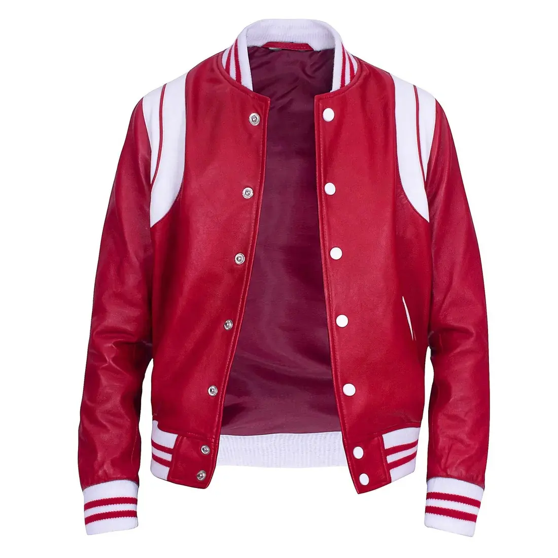 Kualitas Varsity Merah Bomber Letterman Bisbol Kulit Sapi Jaket Kulit