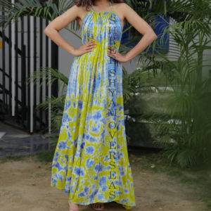 Verano tendencia mujeres rayón Tie Dye cuello Halter vestido largo sin mangas para verano y Resort fiesta desgaste vestido de mujer - Product Image 1