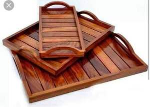 Plateau de service en bois de bambou de mariage de Noël personnalisé de luxe Plateau de petit déjeuner en bois d'acacia Poignées Plateau décoratif pour café et thé - Product Image 6