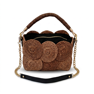 Handwoven Straw <b>Handbag</b> Floral Crochet Shoulder Bag <b>Chain</b> Strap Zipper Purse for Beach Travel Daily Use - Product Image 4