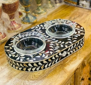 Juego de bandeja de quemador Bakhoor con incrustaciones de hueso y madera con base acrílica, decoración floral para el hogar de la India - Product Image 3