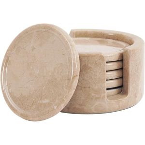 Durable & Eco-Friendly 3.5-Inch Diameter <b>Ceramic</b> Tea Cup <b>Coasters</b> Set of 6 with Holder from Indian Supplier - Product Image 1