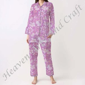 Ensemble de pyjama pour femmes 100% coton, vêtements de maison doux, ensemble de pyjama printemps/été, motif floral/CHARACTERE/Lettre/Motif/Vacances/Arbre, PJ105 - Product Image 4