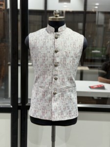 Gilet pour homme style chinois à col mandarin, motif géométrique, simple boutonnage, respirant, vêtement d'extérieur d'été, longueur standard - Product Image 1