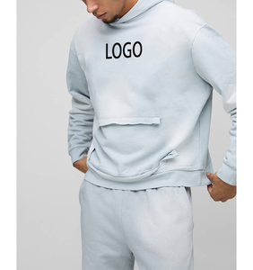 Sweat à capuche pour homme de marque de vêtements haut de gamme, double couche, délavé au soleil, coupe classique, en molleton français, poche avant ajustable - Product Image 1