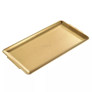 Plateau de service rectangulaire en acier inoxydable plaqué or parfait pour les bijoux décoratifs stockage de parfum plateau de service de luxe pour vanité - Product Image 5