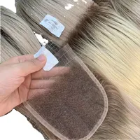 Extensiones de Cabello Brasileño con Frente de Encaje 13x4 5x5, Cabello Liso para Tejido con Cierre de Encaje Suizo HD en Color Rubio Balayage