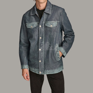 Elegante chaqueta de cuero audaz para hombre Ropa de abrigo moderna de moda de calle alta en negro marrón bronceado con cuello levantado y logotipo frontal - Product Image 1