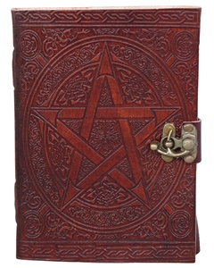 Handmade Genuine Leather Journal 7x5 Inches Star Embossed Unlined <b>Diary</b> with Antique <b>Lock</b> - Product Image 1