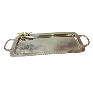 Bandeja de Servicio Decorativa Rectangular Moderna de Acero Inoxidable con Detalles en Hoja de Oro de la Más Alta Calidad, con Asa, para Uso en Bodas y Ramadán - Product Image 5