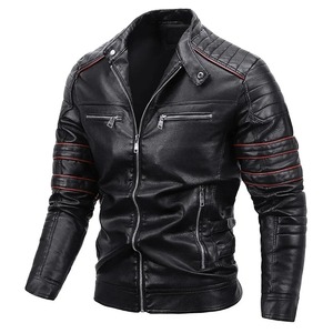 Veste coupe-vent en cuir de mouton mince pour hommes nouveau hiver chaud décontracté moto motard manteau toile tissu - Product Image 1