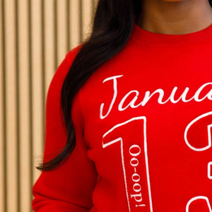 Sudadera de cuello redondo J13 13 de enero Chenille Premium Fleece Sorority Apparel Greek DST Delta Red Heritage Top Servicio OEM - Product Image 5