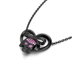 Collier pendentif crâne en argent sterling et diamants Jeulia, design romantique et sombre - Product Image 3