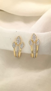 Leaf-Shaped Luxury Hoop <b>Earrings</b> for Women IGI Certified VVS VS E F Lab Grown Diamonds 10k 14k 18k Yellow <b>Gold</b> Plated - Product Image 2