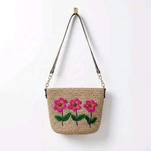 Woven <b>Raffia</b> Fashion Shoulder <b>Bag</b> with Zip Closure Embroidered Beach Tote Purse for Women Summer Travel Shopping - Product Image 4