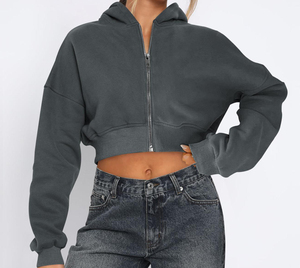 Sweat-shirt à capuche zippé pour femme, coupe courte, manches longues, style Y2K, décontracté, ample, pour l'automne/hiver, avec logo frontal, haute qualité - Product Image 5