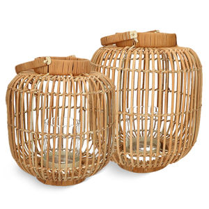 Ensemble de 2 bougeoirs en rotin de bambou décoratifs d'intérieur et d'extérieur Boho lanterne unique en rotin naturel tissé à la main pour la décoration intérieure - Product Image 5