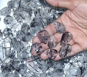 ธรรมชาติสีดํา Rutile ควอตซ์อัญมณีหลวม cabochon ผสมขนาดและรูปร่างจํานวนมากคริสตัล Cabochon สําหรับขายคริสตัลธรรมชาติ - Product Image 3