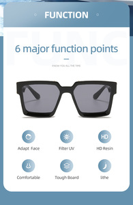 Lunettes de soleil carrées surdimensionnées de luxe pour hommes, lunettes de soleil de haute qualité pour gangsters et gardes du <span class=keywords><strong>corps</strong></span>, lunettes noires, accessoires de plage pour femmes - Product Image 2