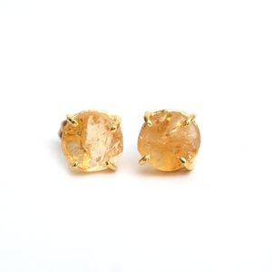 Gold Plated Sterling <b>Silver</b> <b>Stud</b> Earrings with 8-10mm Citrine Raw Gems Birthstone Rough Gemstone Jewellery - Product Image 1