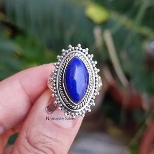 Handmade Boho <b>Statement</b> Women's <b>Ring</b> Lapis Lazuli 925 Sterling Silver Blue Gemstone Jewelry One Size Fits All Birthday - Product Image 4
