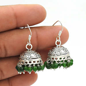 925 boucles d'oreilles en argent Sterling massif avec pierre précieuse de Jade vert bijoux bohème de Style indien en vente en gros grossiste Inde - Product Image 2