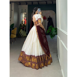 Lehenga Choli Heavy Chex en poly coton de designer avec tissage Zari pour la fête de mariage et la mariée - Product Image 5