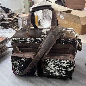 กระเป๋าโท้ทหนังวัวสไตล์ตะวันตกใช้ได้ทั้งชายและหญิงหนังแท้สำหรับผู้ชายและผู้หญิงมีซิปปิดผ้าอ้อมมีสายสะพายใช้กลางแจ้ง - Product Image 5