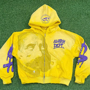 Sweat-shirt d'hiver graphique en coton épais et surdimensionné Sweat à capuche zippé en polaire Cropped Boxy Zip up Hoodies Hommes - Product Image 1