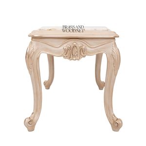 Table d'appoint rectangulaire néoclassique de luxe avec plateau en marbre blanc de qualité supérieure et cadre en bois beige doré orné pour la décoration de palais - Product Image 4