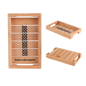 Bandeja de servicio Rectangular de bambú natural de lujo con asa Juego de servicio de comida rápida que incluye platos y platos para fiesta - Product Image 2