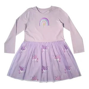 Stylish Dress For Girls Clothes For Children Affordable Prices 100% Cotton Pink And Lilac O-neck Collar