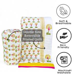 Premium Durable Jaipuri Double Bed <b>Quilt</b> Hand Block Printed Luxurious Soft Organic Cotton Customisable Skin Friendly <b>Vintage</b> - Product Image 4