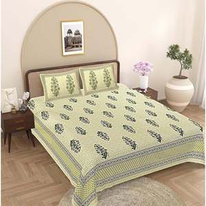 Green <b>Floral</b> 100% Cotton 240 TC Super King Bedsheet Set with 2 Pillow Covers 3-Piece Comforter for Home (SHKV1098) - Product Image 1