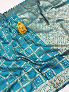 <span class=keywords><strong>Saree</strong></span> de telar manual de seda pura bandhani con tejido de Jari puro de seda pura con saris de trabajo de zari dorado para mujeres Sari de boda indio - Product Image 4